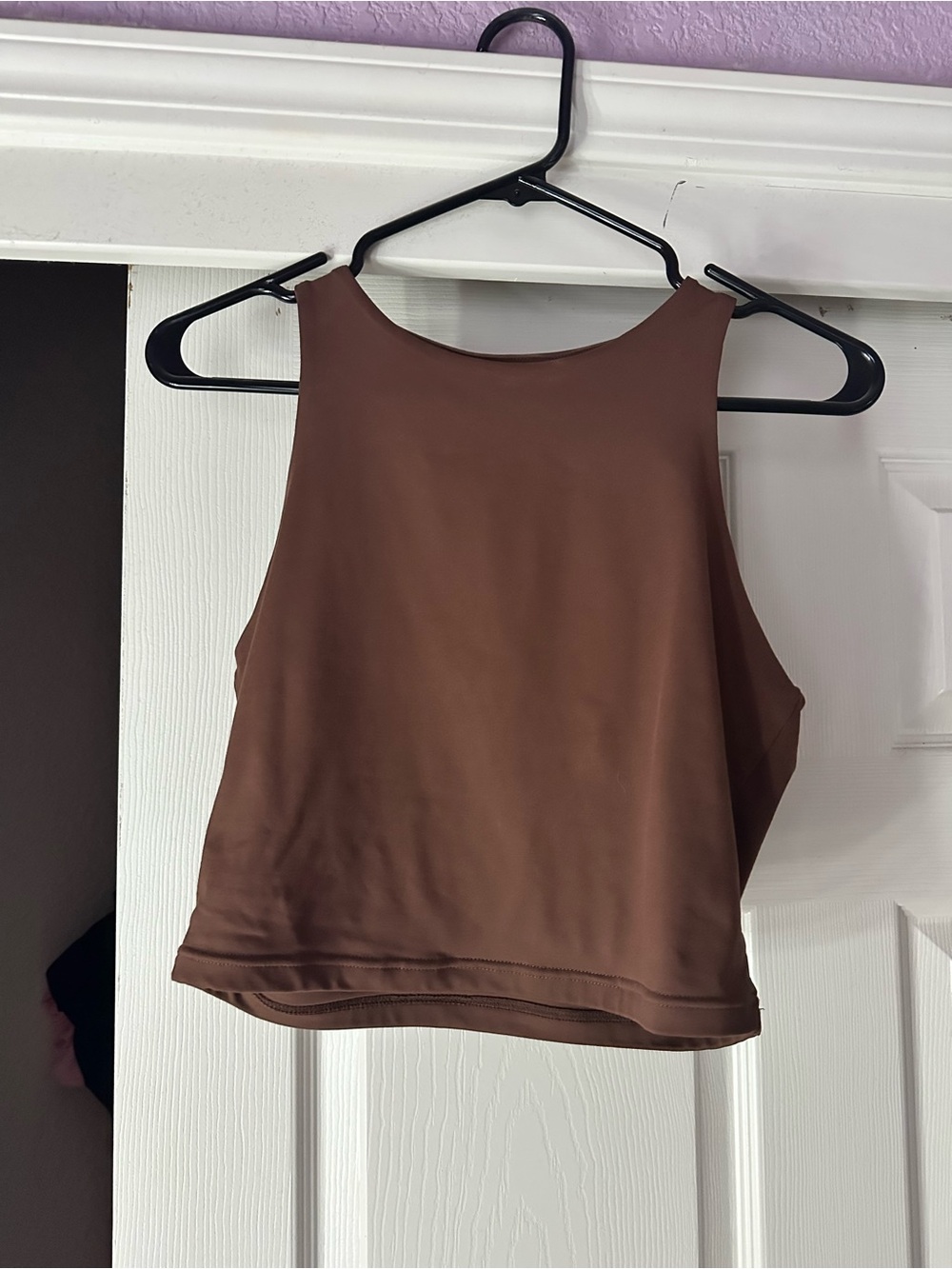 REORIA Brown Cropped High-Neck Tank Top Double Lined  -